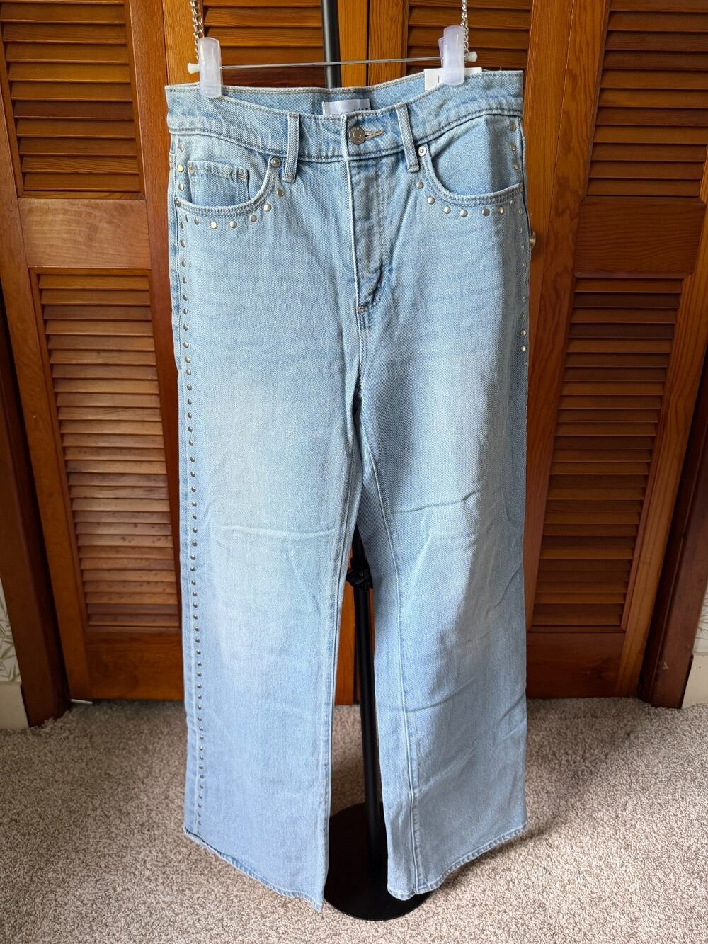 NWT LOFT Light Blue High Rise Riveted Jeans The Wide Leg Pants Sz 25